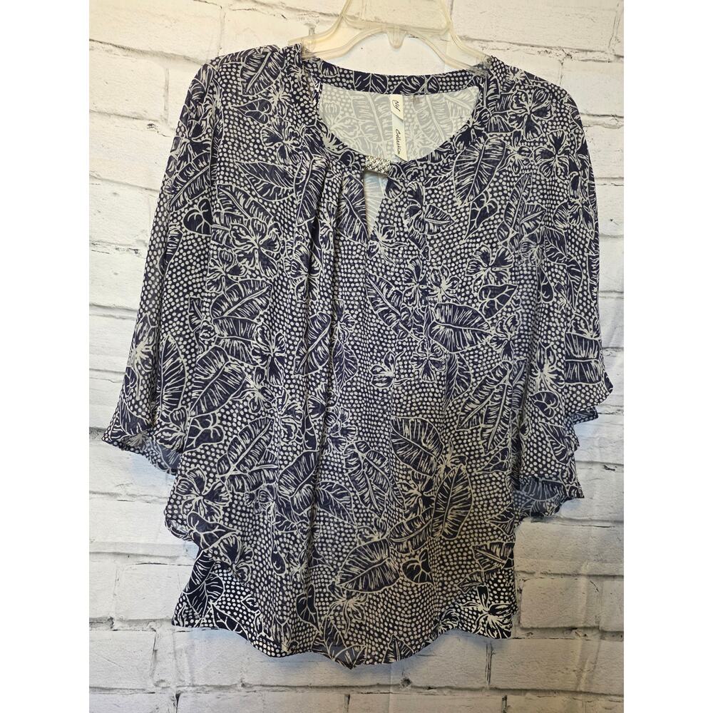 NY Collections Women's Flowing Poncho Blouse